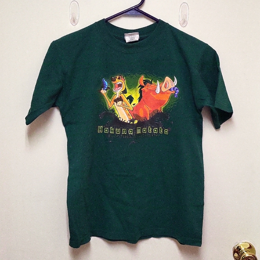 Vintage Disney's The Lion King Dark Green Crewneck T-shirt with Timon & Pumbaa